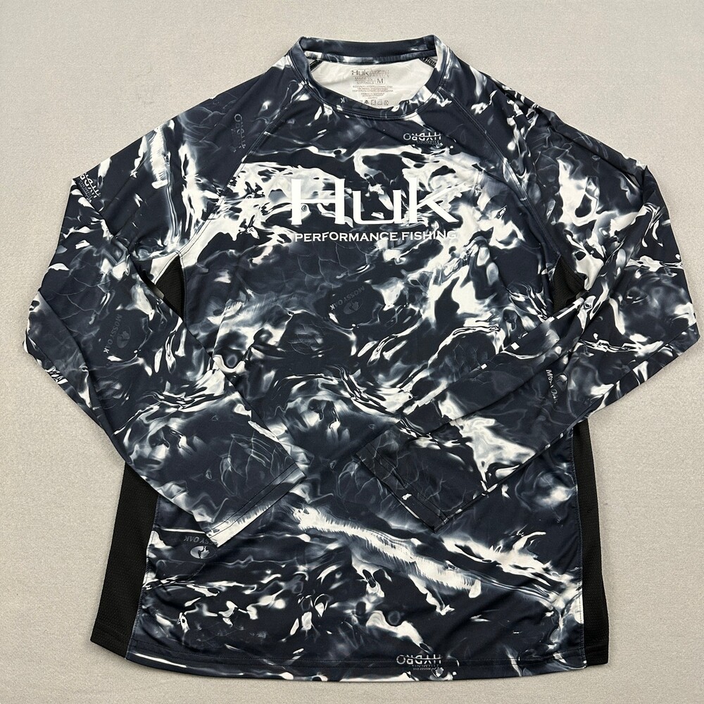 Huk Shirt Men Medium Blue Mossy Oak Elements Hydro Long Sleeve Rash Guard M *